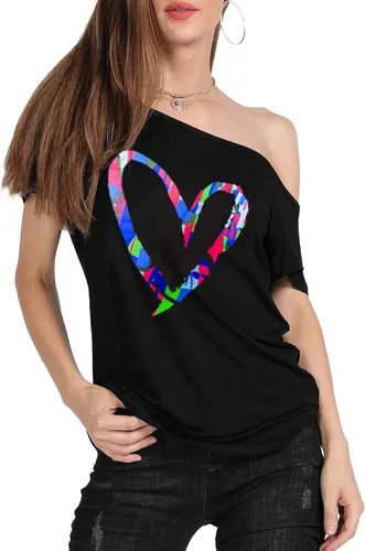 Miniatura 4 de MAGICMK - Camiseta casual para mujer, con estampado de labios y hombro descubierto, talla extragrande