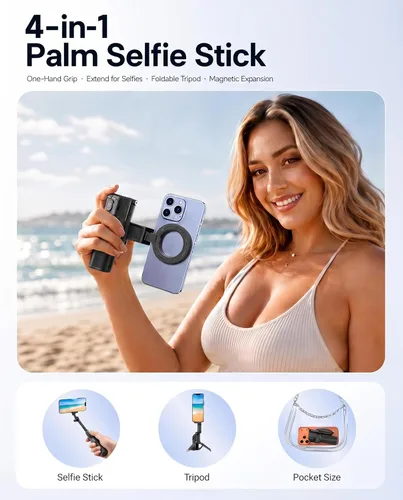 Miniatura 3 de Magnetic Mini Selfie Stick Tripod for iPhone & Android, 19" Pocket Size 4-in-1 Phone Camera Grip with Rechargeable Remote & Ergonomic Handle, for