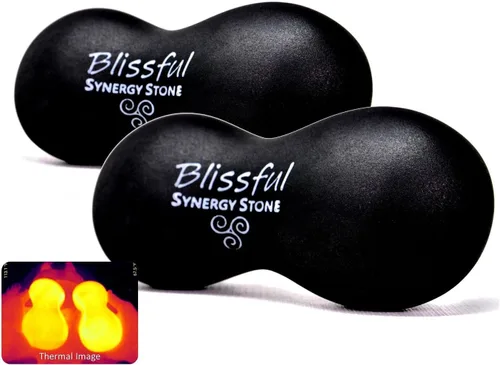 Blissful (basalto negro) (juego de 2) Piedra sinergia - Herramientas de masaje de piedras calientes contorneadas - Calor profundo para aliviar la