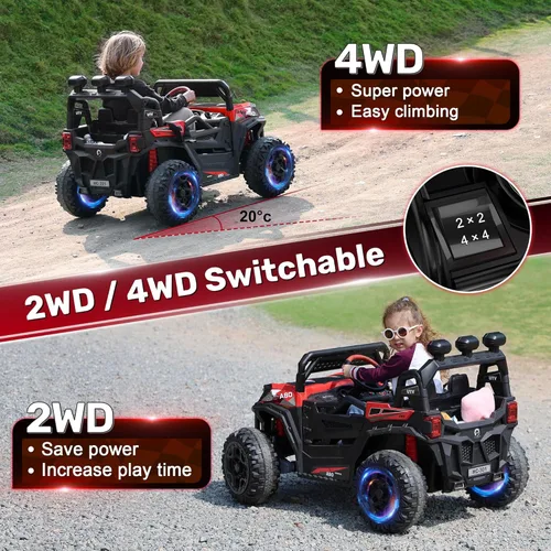 Miniatura 3 de ANPABO Juguetes de paseo de 24 V para niños grandes con control remoto, motores de 4 x 75 W, máximo 4.5 MPH, conmutable 4WD/2WD, 4 amortiguadores