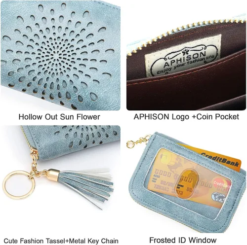 Miniatura 4 de APHISON RFID - Porta tarjeta de crédito con cremallera carteras pequeñas para mujer en cuero estilo girasol para mujer y niña caja de regalo 1927