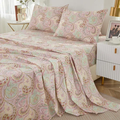 Miniatura 19 de Brandream Juego de sábanas tamaño King con estampado floral lujoso estilo bohemio con medallón azul y estampado de cachemira, colección de ropa