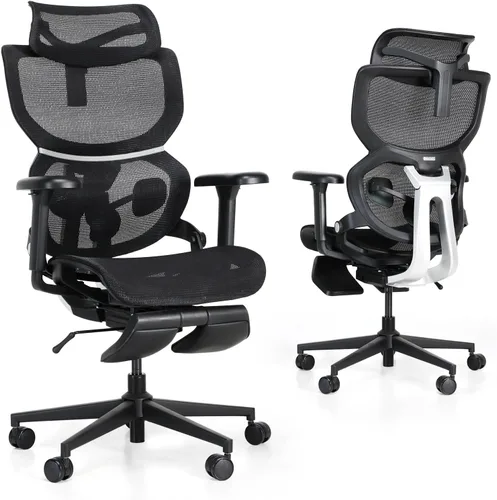 Silla de oficina ergonómica de malla con reposapiés, silla ejecutiva de oficina en casa con soporte lumbar, silla ergonómica para juegos de