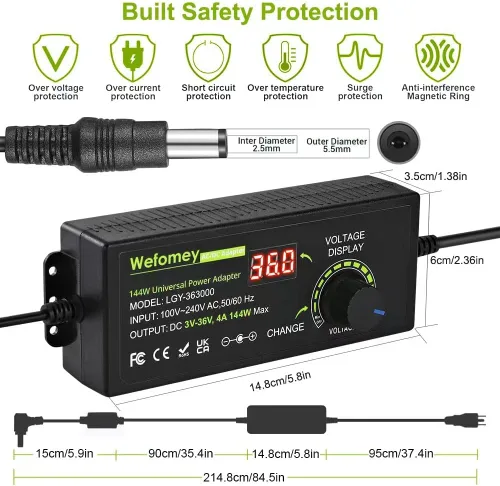 Miniatura 3 de Fuente de alimentación universal 3V ~ 36V 4A 144W variable ajustable 3V 5V 6V 9V 12V 15V 18V 20V 24V 30V 36V conmutación AC/DC adaptador cargador