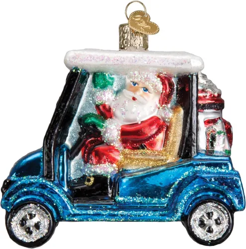 Old World Christmas - Adorno de Navidad para árbol de Navidad, carrito de golf con Santa, vidrio soplado, colección deportiva