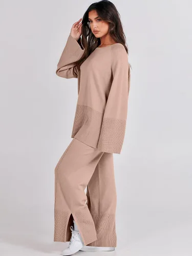 Miniatura 8 de ANRABESS Conjunto de 2 piezas para mujer, sudadera de punto de gran tamaño y pantalones de pierna ancha con cordón
