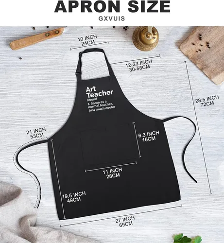 Miniatura 3 de Art Teacher Apron for Women Art Lovers Waterproof Adjustable Bib 2 Pockets Kitchen Cooking Apron Artist Mentor Gift Black