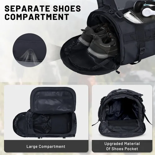 Miniatura 33 de MIER Mochila deportiva grande con compartimento para zapatos, resistente y resistente al agua, azul marino, 45L