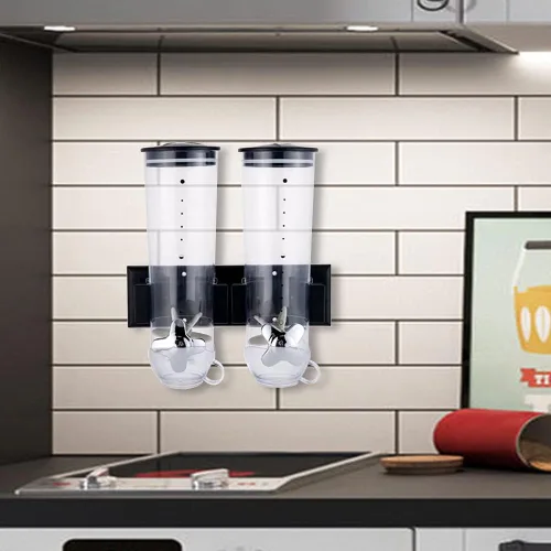Miniatura 9 de Dispensador de cereales para montar en la pared, organizador de cereales, dispensador de granos de café con 2 cubos y 2 tazas, almacenamiento