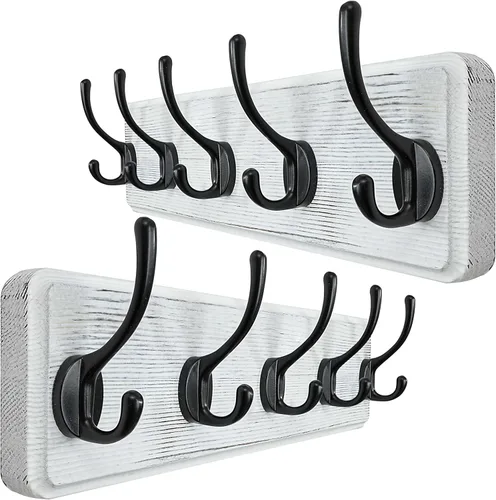 Miniatura 12 de WEBI Perchero de Abrigo Montado en Pared, Ganchos de Abrigo Montados en Pared, 16" de Agujero a Agujero, Colgador de Abrigo de Pared, Riel de Madera