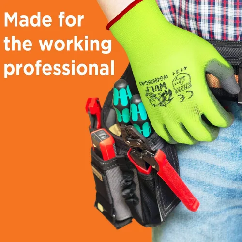 Miniatura 5 de WOLF Guantes de trabajo con palma recubierta de poliuretano y carcasa de nylon, para construcción, mecánica, almacén, trabajo de jardinería, trabajo