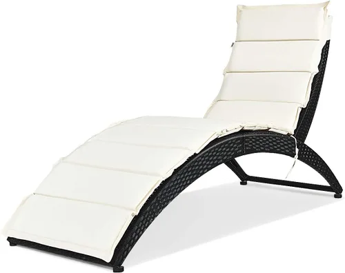 Miniatura 9 de Tangkula - Silla de salón plegable para patio, tumbona de mimbre para exteriores, silla de patio portátil con cojín, mueble de mimbre para todo