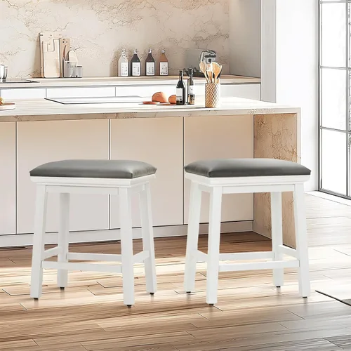 Miniatura 13 de Taburetes de altura para mostrador Sophia & William, taburetes de 24" con patas de madera maciza, taburetes de altura de mostrador tapizados en tela