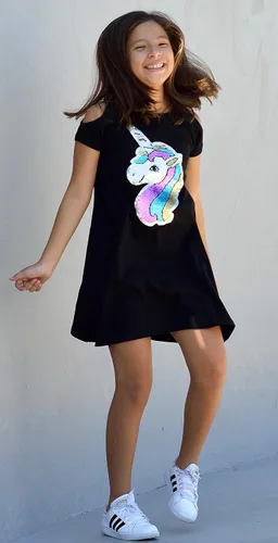 Miniatura 5 de HH Family Vestido de lentejuelas para niñas, vestido de unicornio sirena arco iris casual con vuelo, Arco iris