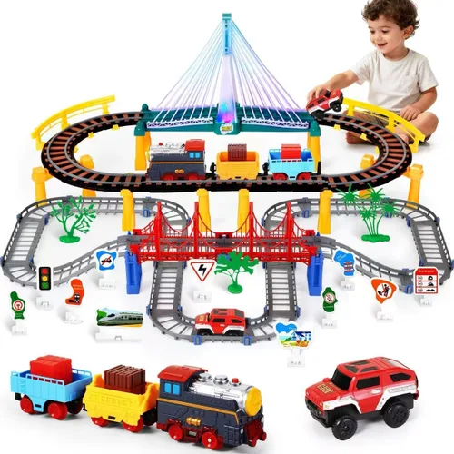 Letapapa Juego de tren eléctrico para niños de 4 a 8 años, regalos de Navidad y cumpleaños para niños de 3 4 5 6 años, vías de tren para niños