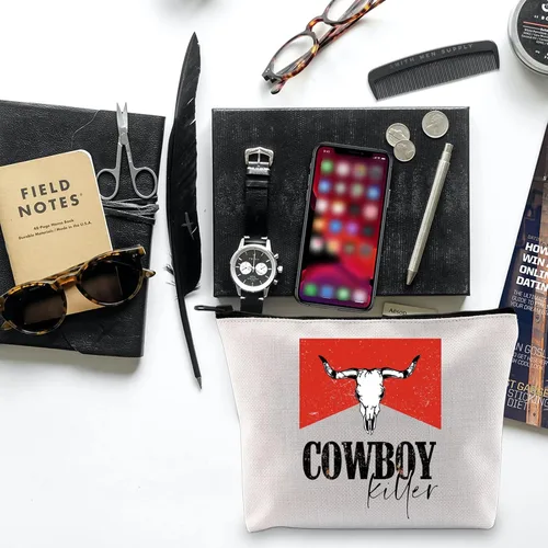 Miniatura 4 de BLUPARK Cowboy Killer Bolsa de cosméticos Western Cowgirl Regalo Mujeres Salvaje Vintage Western Rodeo Bolsa con cremallera Bolsa Gráfica Bull
