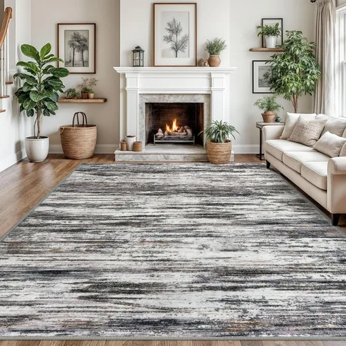 Miniatura 120 de SIILOOM 2 x 3 Alfombra moderna y abstracta para entrada, alfombra neutra azul marino gris multicolor súper suave de área pequeña, alfombras lavables