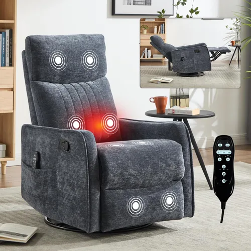 Miniatura 23 de Recliner Chair, Swivel Fabric Massage Rocker Recliner Chair for Adults, Manual Nursery Chair Glider Recliner with Massage and Heat for Living Room