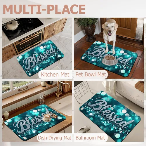 Miniatura 7 de Tapete de baño antideslizante, decoración de baño con purpurina bendita, tapete de baño plateado de diatomeas de secado rápido, absorbente, alfombra