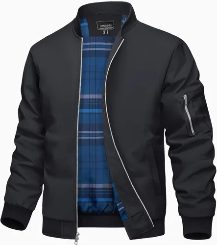 Miniatura 7 de TACVASEN Chaqueta bomber para hombre, con forro a cuadros, casual, cortavientos, elegante, ligera, para otoño, primavera, chaquetas resistentes al