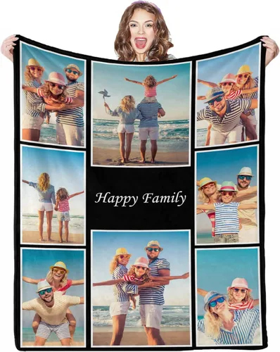 Miniatura 32 de Manta de fotos personalizada, 4 fotos, mantas personalizadas para mamá, abuela, esposa, mujeres de hija, hijo, marido, 8 tamaños 4 Fotos-1