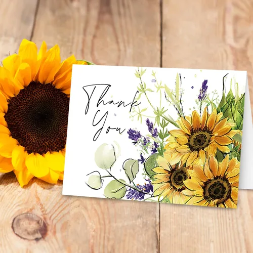 Miniatura 6 de Whaline Paquete de 24 tarjetas de agradecimiento de girasol, tarjetas de felicitación florales de acuarela a granel con adhesivo sobre para notas