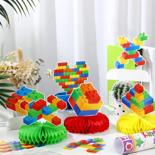 Miniatura 3 de Faccito Bloque de construcción de 11 piezas de decoración de fiesta de cumpleaños, bloques de construcción con temática de panal de abeja