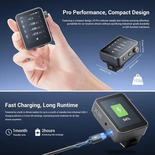 Miniatura 9 de GODOX Disparador de flash X3 Pro C TTL para Canon, sistema X de 2.4 GHz con E-TTL II, pantalla táctil de 2.4 pulgadas, control de aplicación