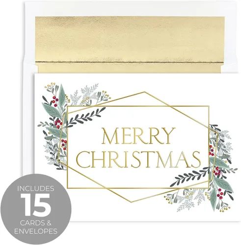 Miniatura 2 de Canopy Street Masterpiece Tarjetas de Feliz Navidad con Marcos de Lámina Dorada / Juego de 15 Tarjetas Navideñas Modernas en Caja con Sobres Marcos