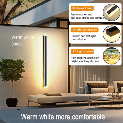 Miniatura 5 de Paquete de 2 luces LED de pared para exteriores de 47.2 pulgadas de largo, 38 W, impermeable, IP65, blanco cálido, 120 V, lámpara LED de montaje