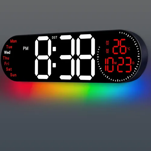 Miniatura 11 de Reloj de pared digital grande de 17.2 pulgadas con control remoto de 9 colores cambiantes, fecha, semana, temperatura, atenuación de brillo