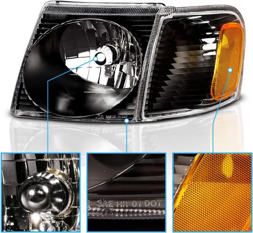 Miniatura 5 de AmeriLite Faros delanteros de repuesto para Ford Explorer Sport/Sport Trac Crystal Black 2001-2005 con lámpara de esquina, pares, lado del pasajero