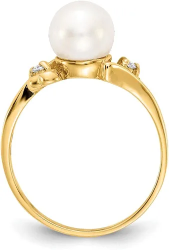 Miniatura 2 de Anillo de oro amarillo macizo de 14 quilates de 0.276in de perlas cultivadas de agua dulce (0,04 quilates)