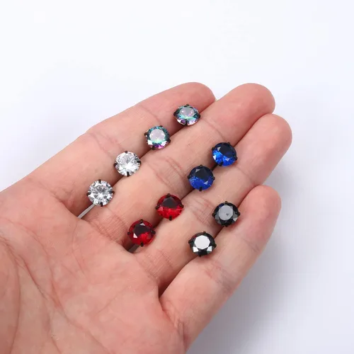 Miniatura 41 de CASSIECA 5 pares de aretes de acero inoxidable con circonita cúbica 5A arcoíris para mujeres y hombres, con diseño de arco iris 5A