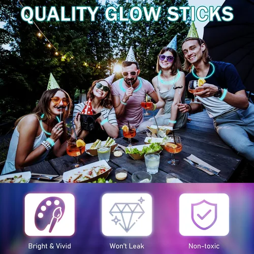 Miniatura 3 de Hanaive - 300 varillas luminosas a granel de 8 pulgadas que brillan en la oscuridad, regalos de fiesta de neón y collar con conectores