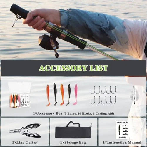 Miniatura 6 de SUFFUSE Caña de catapulta de pesca, cañas de pesca portátiles de fibra de carbono y carretes combo para proyectar señuelos, equipo de pesca compacto