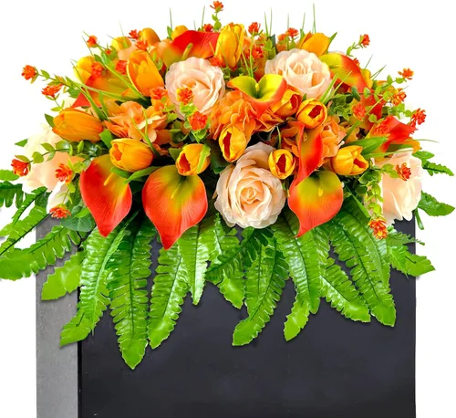 Miniatura 9 de FLOWERIA Silla de Flores para Lápida Flores de Cementerio para Tumba - Tulipanes Artificiales Rosas Flores de Condolencia para Decoración de Sitio