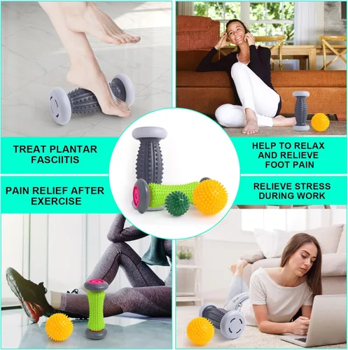 Miniatura 5 de Alivio de la fascitis plantar, rodillo de pies y masajeador para fascitis plantar, neuropatía y reflexología, rodillo de masaje de 2 pies y bola
