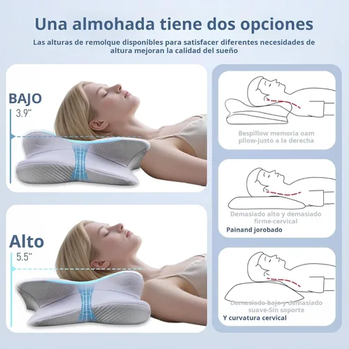 Miniatura 5 de Almohada cervical para cuello y hombros, almohadas ergonómicas de apoyo para el cuello para dormir con alivio del dolor, almohada de espuma Gris