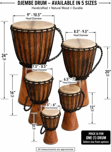 Miniatura 4 de Djembe Principiante Liso, 10" de alto, 5-6" cabeza