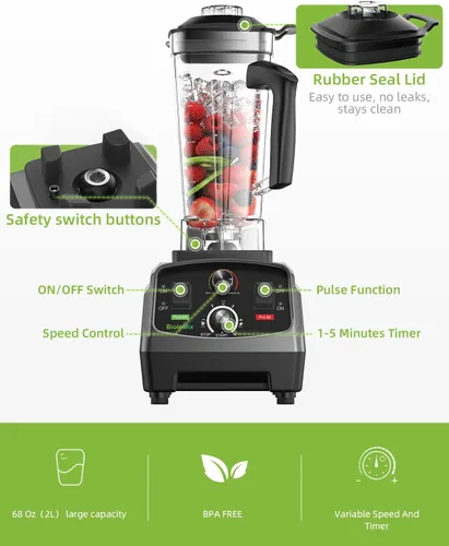 Miniatura 3 de BioloMix Licuadora profesional, 2200 W, capacidad de 68 onzas, licuadora de alta velocidad de cocina para batidos, batidos, trituración de hielo