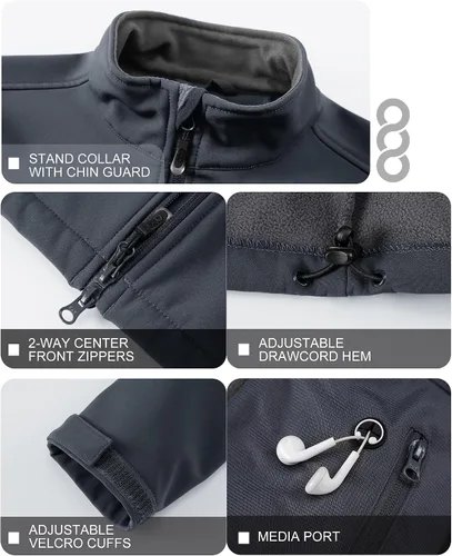 Miniatura 4 de 33,000ft Chaqueta ligera Softshell para hombre, con forro polar, rompevientos, impermeable, suave, para senderismo al aire libre