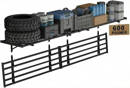 Miniatura 10 de FLEXIMOUNTS Estantería de pared para almacenamiento de garaje resistente de 2 x 6 pies, capacidad de carga de 1600 libras, paquete de 2 estantes
