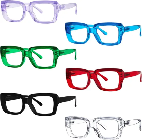 Miniatura 25 de Eyekepper Paquete de 4 lentes de lectura con bloqueo de luz azul, anteojos cuadrados de computadora de gran tamaño +0.00
