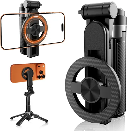 Miniatura 10 de Trípode de bolsillo para teléfono, trípode portátil 3 en 1 para selfie stick con control remoto, rotación de 360°, soporte de trípode para teléfono