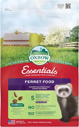 Oxbow Essentials comida para hurones, fórmula rica en vitaminas y minerales para hurones, alto contenido en proteínas y grasas, productos para