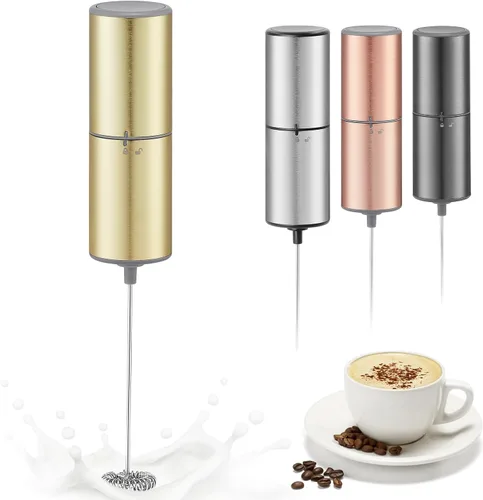 Espumador de café a batería de ELMWAY, batidor eléctrico de acero inoxidable, mini espumador de leche con mango para café, café con leche, matcha y