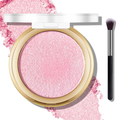 Paleta de Polvo de Iluminador Rosa Horneado, Paleta de Polvo de Iluminador de Maquillaje Acabado Sutil y Brillante Iluminadores Faciales de