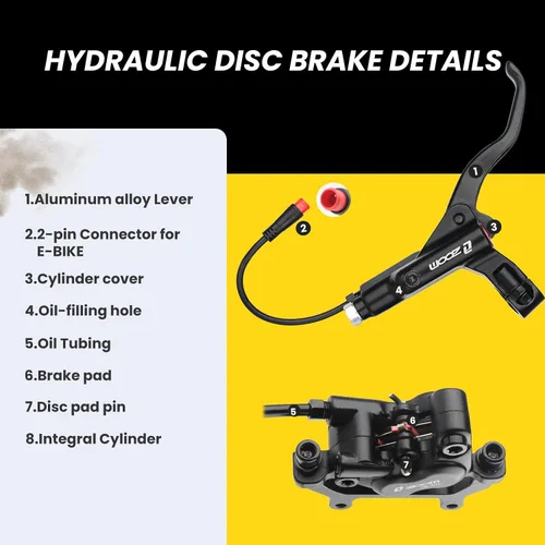 Miniatura 7 de Hycline Juego de frenos hidráulicos Ebike de 4 pistones: Zoom H876E 2-PIN Power-Off Kit de freno de disco de bicicleta eléctrica incluido rotores