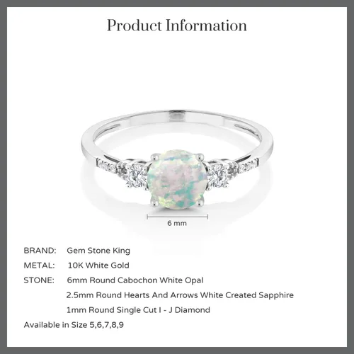 Miniatura 43 de Gem Stone King Anillo de compromiso de 3 piedras preciosas redondas de oro blanco de 10 quilates con piedra natal de 0.236 in con piedra natal